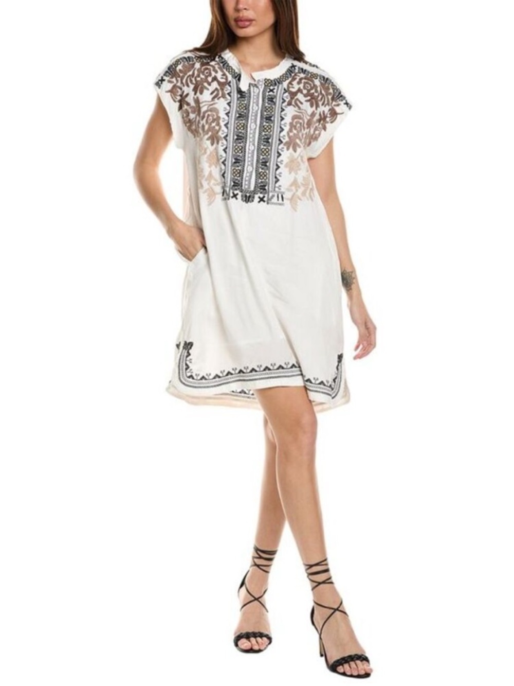 Johnny Was Mishti Embroidered White Boho Shift Dress